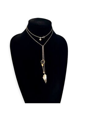 BANANA REPUBLIC | Two-tone Y-Drop Circle, Arrow & Feather Pendant Necklace | NWT